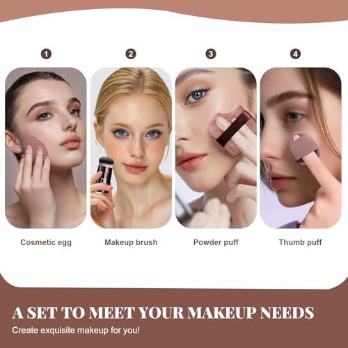 BS-MALL Kabuki Brush Makeup Sponge Set 8 Pcs: Foundation Powder Brush & Powder Puff Essentials for Flawless Makeup Application - görsel 10