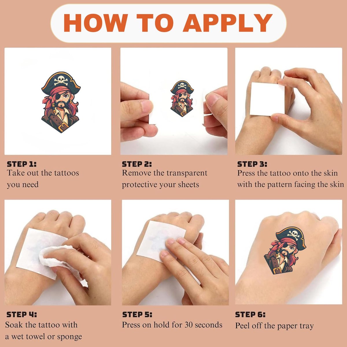 10 Sheets Pirate Temporary Tattoos for Kids & Adults – Waterproof, 3x3 Inches, Fun Pirate Stickers for Pirate-Themed Birthday Party Decorations - görsel 12