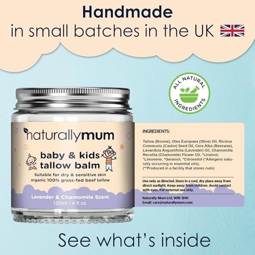 NaturallyMum Baby & Kids Tallow Balm - All-Natural Organic Grass Fed Beef Tallow Moisturizing Cream for Dry & Sensitive Skin - 4.2 fl oz Avelisse