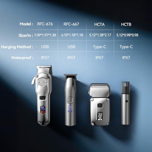 Jack & Rose Hair Clippers for Men Set Professional - Cordless Men Hair Trimmer, Electric Shaver, 4 in 1 Barber Kit with LED Display for Nose, Body, Bald Head Avelisse