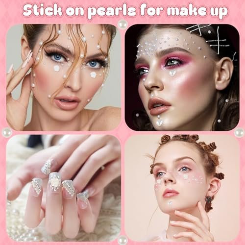 GIFOHAPY 4366 PCS Self-Adhesive Pearl Stickers – Assorted Sizes & Shapes for Crafts, Hair, Face, Makeup, and DIY Projects - görsel 14