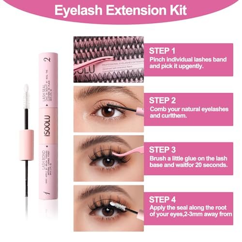 ISOOLU Lash Clusters Manga Individual Lashes - Wispy Eyelash Clusters WideSpan Wet-Look Spiky Lashes with Bond & Seal, Aesthetic 120 PCS - görsel 10