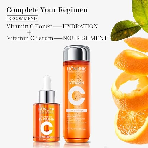Vitamin C Face Toner 130ml – HONLINK 5X Vitamin C Complex with Niacinamide & Hyaluronic Acid, Hydrating & Balancing Daily Skincare Toner Avelisse