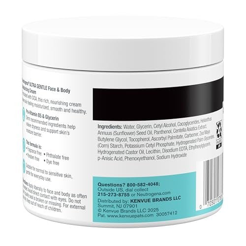 Neutrogena Ultra Gentle Face & Body Moisturizing Cream, Fragrance Free, 11 oz - For Normal to Sensitive Skin - görsel 18