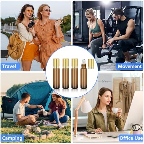 DTDNZKN 4-Pack 0.34 Oz (10ml) Amber Glass Essential Oil Roller Bottles – Refillable, Leak-Proof with Stainless Steel Roller Balls, Metal Caps & Labels - görsel 12