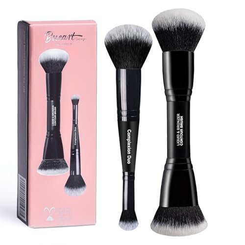 Bueart Design Complexion Duo Brush & Liquid Bronzer Contour Makeup Brush Set – Ultra-Soft Dense Synthetic Fiber, Double-Ended for Foundation, Cream, Concealer (Vegan & Cruelty-Free, M18) - görsel 12