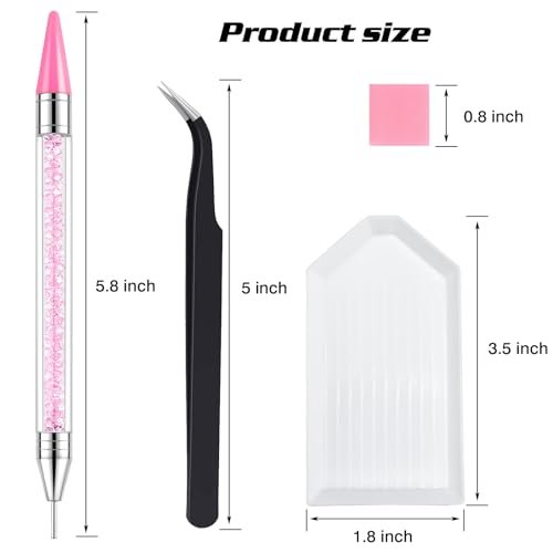 VANALIA Rhinestone Picker Tool 2-Pack – Diamond Painting Dotting Pen with 6 Extra Wax Tips & Precision Tweezer, Wax Pencil for Rhinestones, Nail Art DIY Kit (Pink) - görsel 14