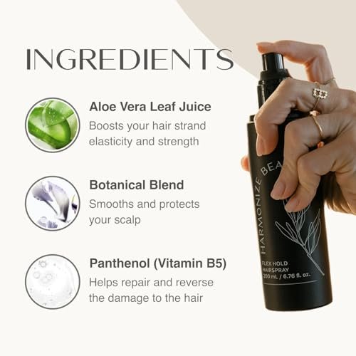 Harmonize Beauty Flex Hold Hairspray - Non-Aerosol, All-Day Hold with Aloe Vera & Plant Proteins, Gardenia Scent, 6.76 fl oz - Vegan & Cruelty-Free Avelisse
