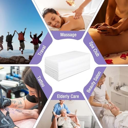 100 Pack 31.5" x 71" Disposable Massage Bed Cover - White Non-Woven Fabric Waterproof Breathable Sheets for Spa & Beauty Avelisse