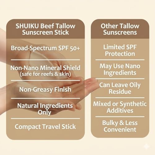 Beef Tallow Sunscreen Organic Stick SPF 50 – Non Nano Zinc Oxide Mineral Sunscreen with Honey & Beeswax for Face & Body, Water-Resistant Natural Sunblock, 0.53 oz - görsel 18