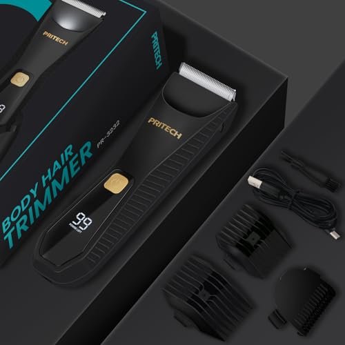 PRITECH Manscape Body Hair Trimmer – Waterproof Pubic & Ball Trimmer with Ceramic Blade, Electric Razor for Men, USB-C, Wet/Dry, Nick-Free Grooming Kit Avelisse