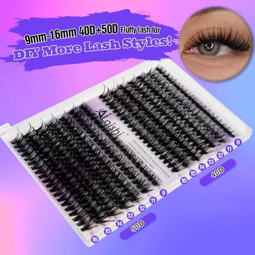 DIY Lash Clusters Kit 9-16mm 60D 80D 100D 224Pcs Fluffy D Curl Natural Cat Eye Lashes with Bond, Seal, Remover, Tweezers & Brush Avelisse