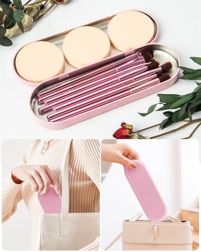COYKROU 12-in-1 Makeup Brush Set: 8 Premium Brushes, 3 Powder Puffs & Pink Case – Soft Synthetic Fibers, Eyeshadow, Eyebrow & Lip Brushes - görsel 14