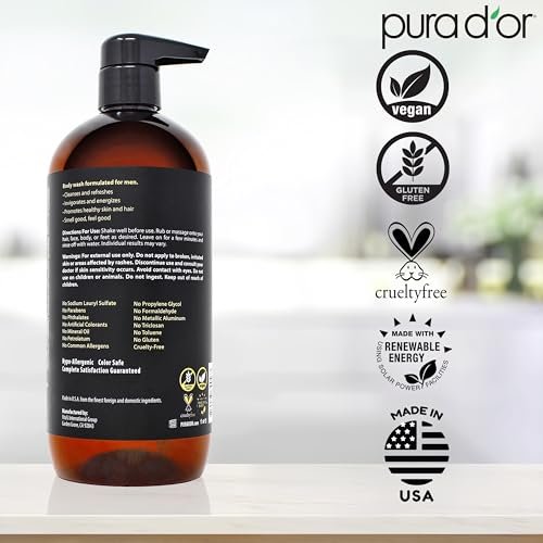 PURA D'OR 8-in-1 Hair & Body Cleanser for Men – Sulfate-Free Multi-Use Wash (24 oz) with Organic Aloe Vera, Cedarwood & Lemongrass Avelisse