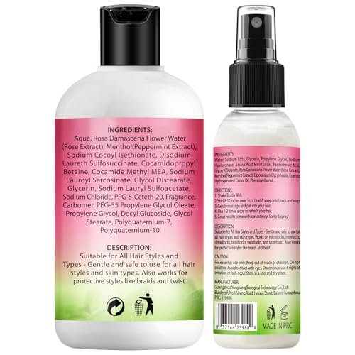 2-in-1 Shampoo & Conditioner for Dreadlocks and Hairstyles – Rose Water Loc Spray, Moisturizing & Refreshing for Dreads, Locks – Shampoo & Spray Set (6.09 Fl Oz, Pack of 2) Avelisse
