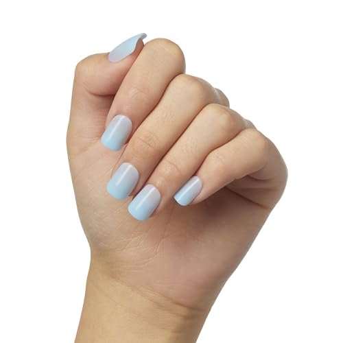 KISS imPRESS Press-On Manicure Fake Nails - Cloud Blue, Short Length, Squoval Shape, Solid Color, 30 Count Avelisse