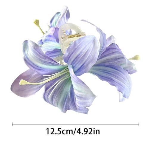 Purple Lily Flower Claw Clip for Women | Hawaii Floral Hair Clip, French Flower Hair Accessory for Styling Thin & Thick Hair - görsel 16