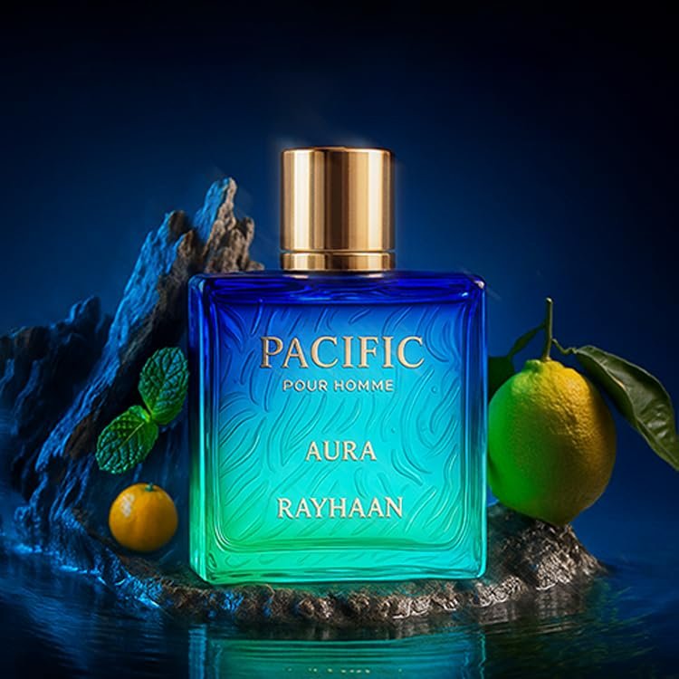Rayhaan Pacific Aura Eau de Parfum for Men - Citrus, Aromatic, Mint, Amber, Fresh - 3.4 oz / 100 ml Avelisse
