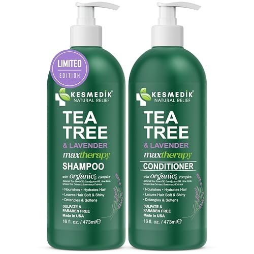 KESMEDIK Tea Tree Lavender Shampoo & Conditioner Set with Mint & Rosemary, Cleanses, Cools & Soothes Dry, Itchy Scalp, Sulfate & Paraben-Free, For All Hair Types, 16 fl oz Each Avelisse