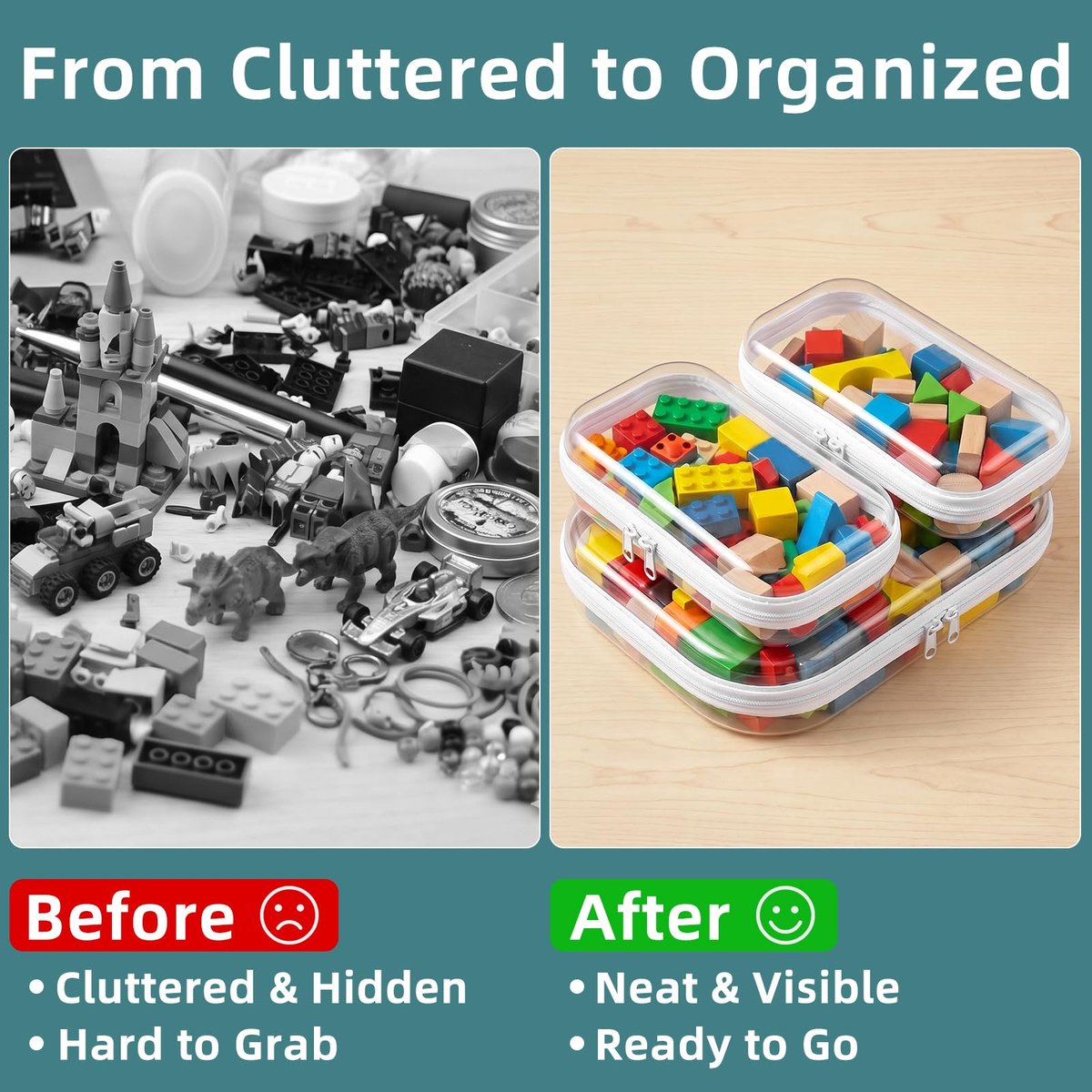 CarryEpic Clear Hard Shell Zipper Cases (3 Pack) - Plastic Hard Sided Pencil Case, Travel Cosmetic Bag, Diaper Bag Organizer - 2 Small + 1 Medium - görsel 18