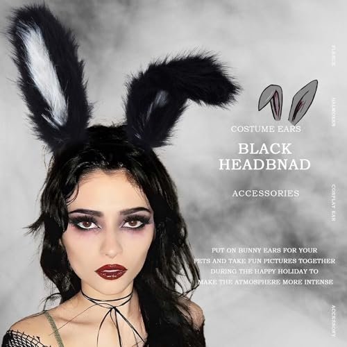 Acenail Black Furry Bunny Ears Headband – Sexy Rabbit Ear Hair Clip for Women, Festival Halloween Accessory - görsel 14