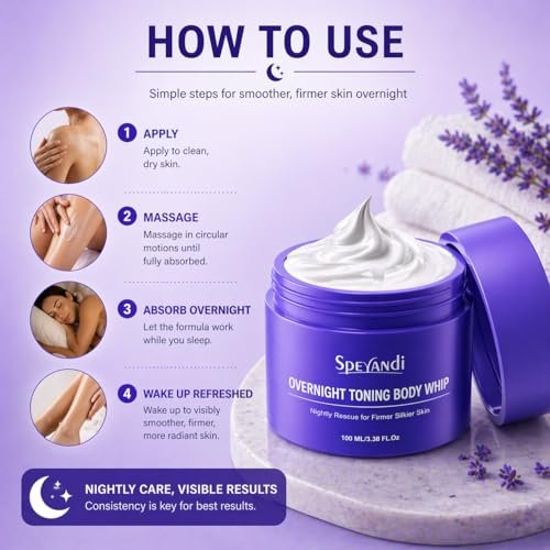 Sperandi Overnight Toning Whip - Anti-Wrinkle Firming Body Lotion for Smooth & Tight Skin, Targets Loose Skin & Stretch Marks on Belly, Thighs & Booty, 3.38 fl oz Avelisse