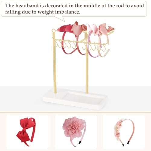 Dahey Gold Headband Holder – Multifunctional Hair Accessories Organizer Stand for Headbands, Claw Clips, Scrunchie Display – Metal Storage for Bedroom, Dorm, Bathroom Vanity Decor for Women Avelisse