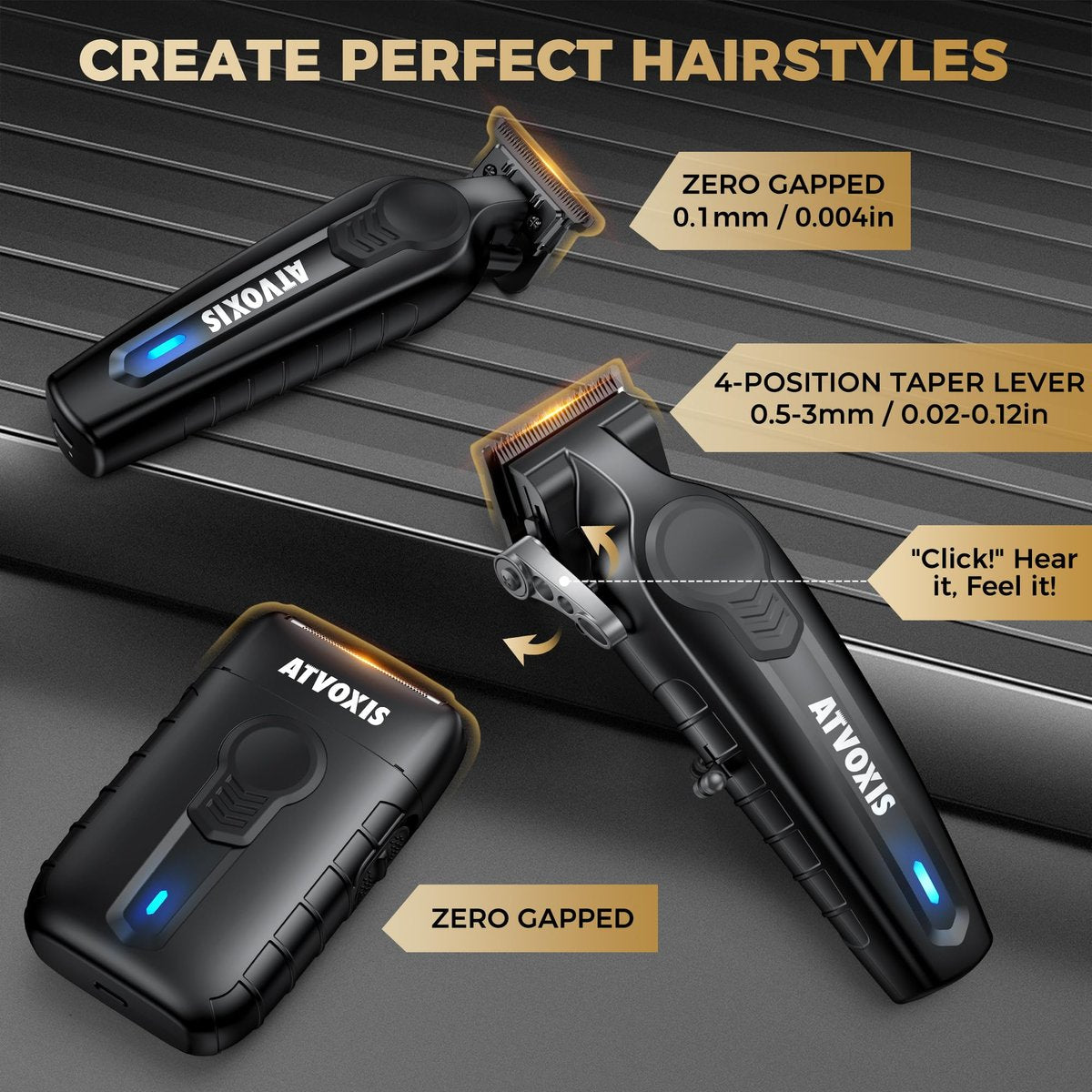 ATVOXIS Professional Hair Clippers for Men - Cordless Barber Clippers and Trimmers Set, Carbon Steel Blades, Jet Black Avelisse