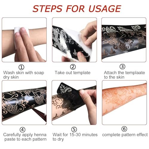18-Piece Henna Tattoo Stencils Kit – Indian Mehndi Designs for Hands & Body Art - görsel 12