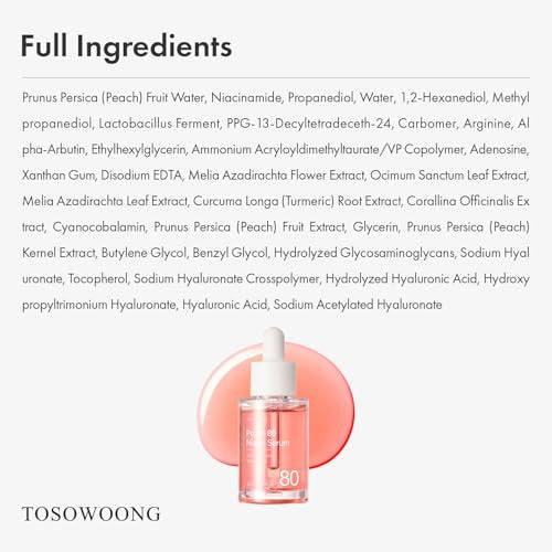 TOSOWOONG Peach 80 Niacin Serum - 5% Niacinamide, Alpha-Arbutin, Vitamin B12 - Hydrating Face Serum for Dark Spots, Pore Minimizer, Uneven Tone, Dullness - Korean Skincare, 33ml - görsel 12