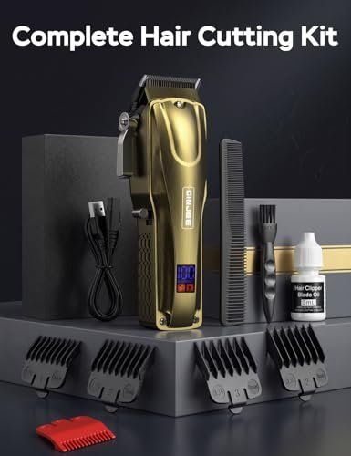 GinJee Hair Clippers for Men, Cordless & Corded Barber Clipper with 5Hrs Runtime, 7000RPM Rotary Motor & LED Display, Waterproof Professional Hair Cutting Kit for Men and Home Use (Gold) Avelisse