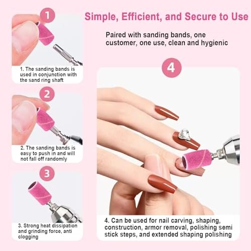 100 Pcs Nail Drill Bits Sanding Bands - Mix 80#120#180#240# Grit for Acrylic Gel Manicures & Pedicure Avelisse