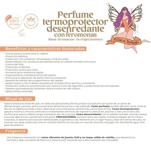 Origen Botánico Heat Protectant Hair Perfume - Alcohol-Free, Anti-Frizz, Detangling with Pheromones, Ritual of Temptation Jasmine & Vanilla Scent 120ml Avelisse