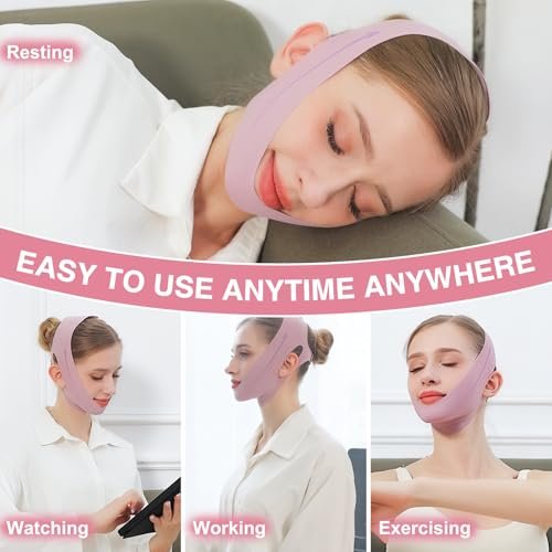 V Line Face Slimming Mask for Sleeping | Double Chin Reducer & Jawline Shaper for Women - Medium (Pink) - görsel 14