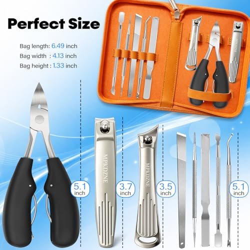 8-in-1 Heavy Duty Toenail & Fingernail Clippers for Seniors, Men with Thick & Ingrown Nails - Professional Wide Jaw Podiatrist Tools with 360° Swivel Head - Black Stainless Steel Avelisse