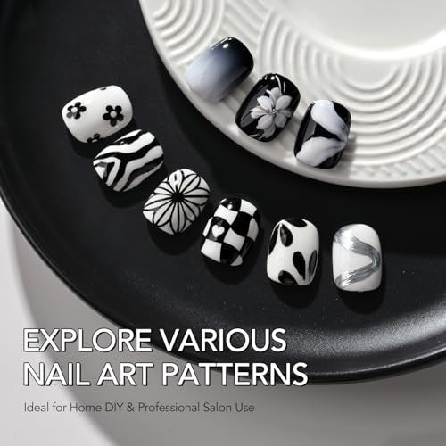 GAOY Black & White Painting Gel for Nail Art, No Wipe Creamy Gel Polish for Lines, Floral Designs, Patterns or French Nail Salon and Home DIY, UV Light Cure - görsel 12