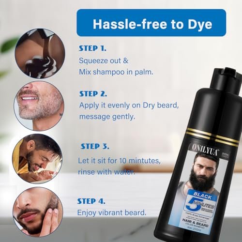 NCEPROHR Beard Dye for Men - Black Beard Color & Hair Dye Shampoo for Gray Coverage, Mens Hair Color Works in Minutes, Easy to Use 16.9 Fl Oz Avelisse