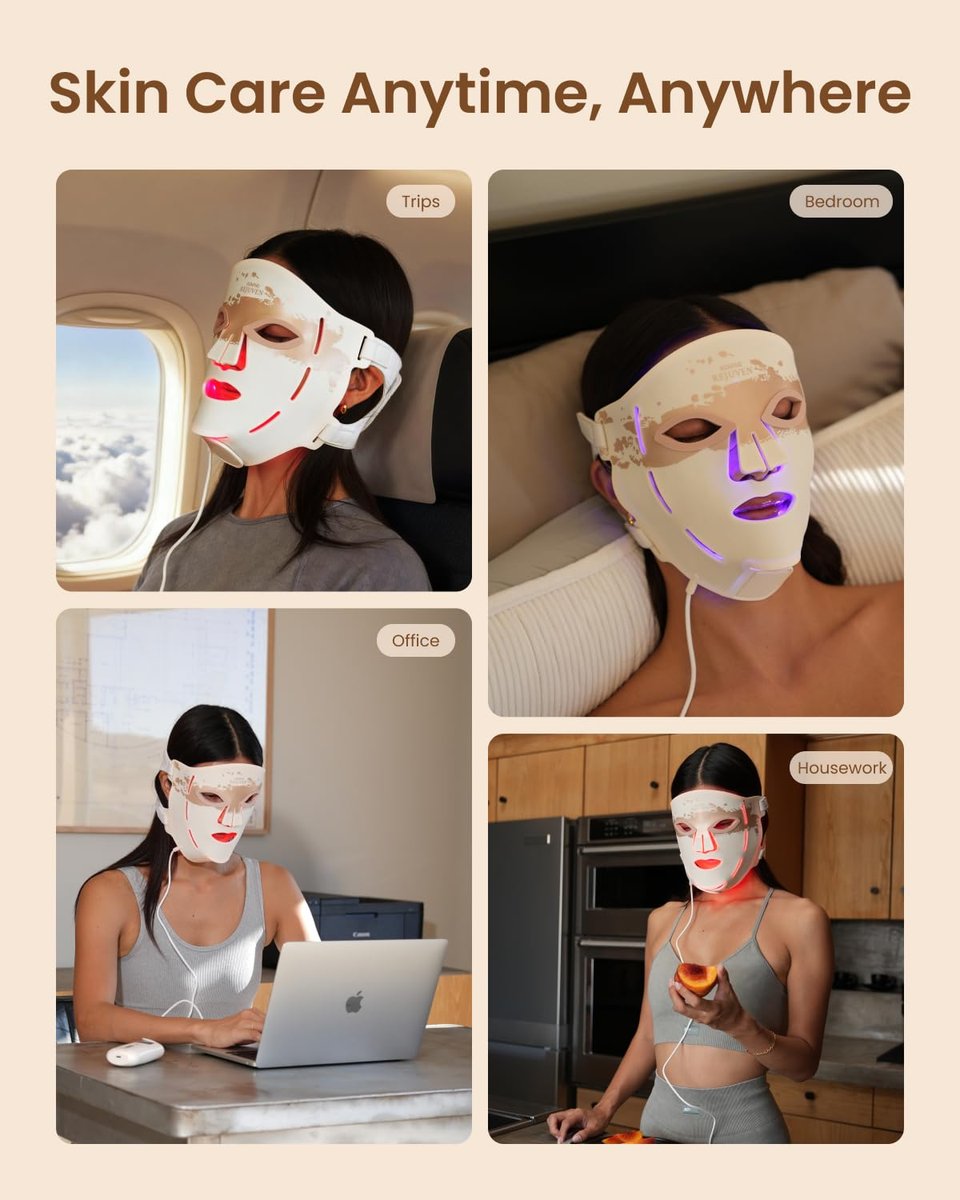 RENPHO 4D Red Light Therapy Mask for Face 2026 - 324 LEDs Full Face Coverage, Cordless LED Face Mask with 3 Light Modes, Birthday Gifts for Women Mom Wife, Home & Travel Use (Champagne Gold) Avelisse