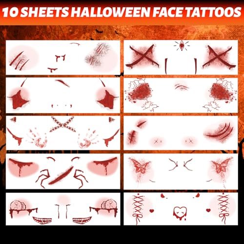 Winthrop 10 Sheets Halloween Bloody Scar Temporary Tattoos – Realistic Fake Wound Stickers for Face & Body, Horror Makeup for Costumes, Parties, Cosplay & Scary Pranks - görsel 14
