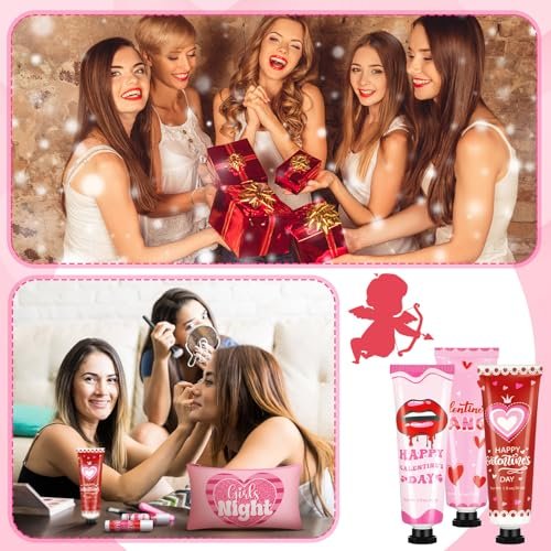 Dimsile 72-Piece Valentine's Day Gift Set: Travel Size Hand Cream, Lip Balm, Makeup Bag & Hair Scrunchies Bulk Set with Organza Bag and Heart Gift Card for Women - görsel 14