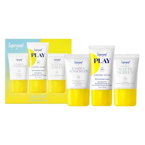 Supergoop! Daily SPF Starter Kit: Unseen Sunscreen SPF 40, Mineral Mattescreen SPF 40, Play Everyday Lotion SPF 50 - Travel-Sized Sunscreens Avelisse