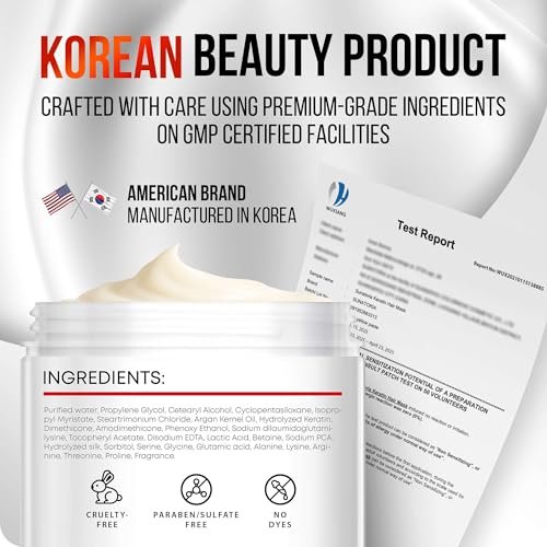 SUNATORIA Korean Keratin Hair Mask for Damaged Hair - Deep Conditioning Treatment with Hydrolyzed Silk, Argan Oil & 8 Amino Acids | Strengthens, Smooths & Nourishes, Sulfate-Free | 8.4 fl oz Avelisse