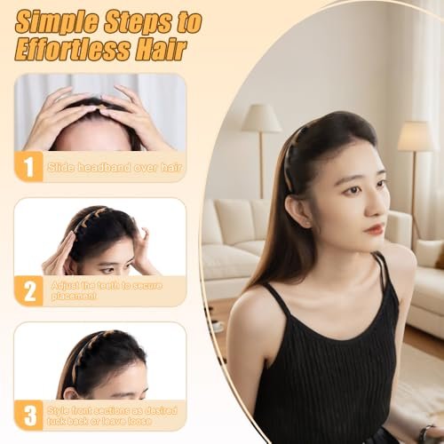 rytopt 2-Pack Toothed Non-Slip Headbands for Women - Zig Zag Silicone U-Shape Fashion Hair Headband, No Headache Design (Black Stripe) - görsel 16