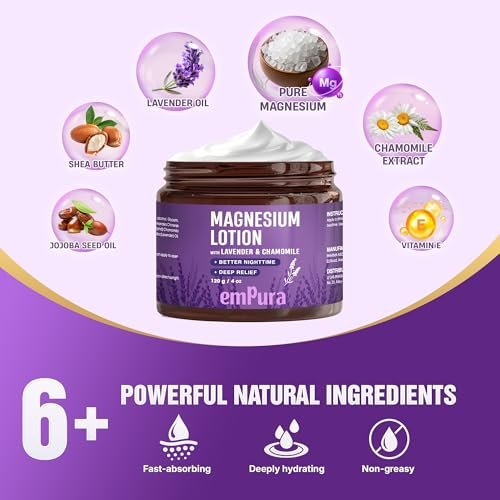 EMPURA Magnesium Lotion with Lavender & Chamomile – Fast Absorbing Magnesium Cream for Relaxation & Muscle Relief, Hand Leg or Foot Lotion, Self Care Gifts for Women (4oz) - görsel 12