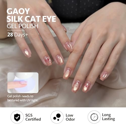 GAOY Soft Pink Cat Eye Gel Nail Polish Set - 6 Jelly Nude Holographic Translucent Colors with Magnet, Soak Off UV Light Cure, Moonlight Ballet Collection Avelisse
