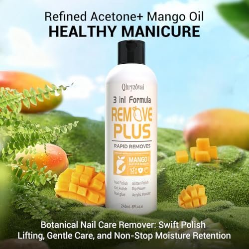 Qhryzoval Acetone Nail Polish Remover - Professional Soak Off Gel & Glue Remover with Mango Oil, 8 Fl Oz - görsel 18