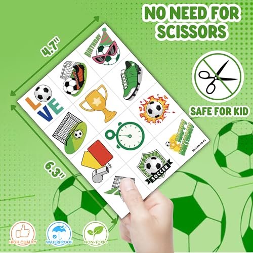 72 PCS Soccer Party Favors – 48 Pre-Cut Temporary Tattoos & 24 Soccer Punch Balloons Themed Birthday Party Decorations Supplies Favors Soccer Team Gifts Goodie Bag Fillers Classroom Rewards - görsel 14