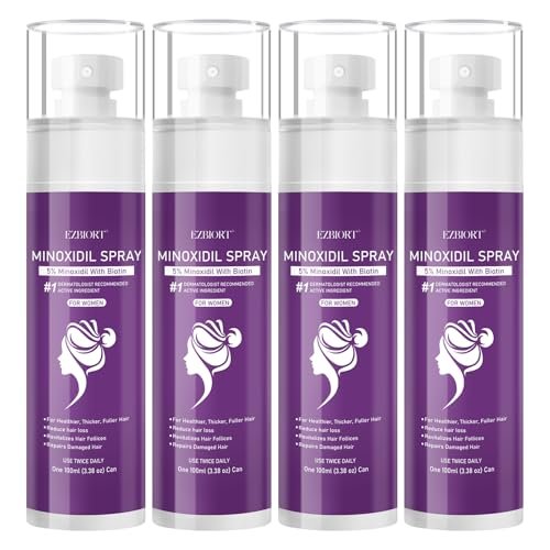 5% Minoxidil Spray for Women - 4 Pack, Hair Regrowth Treatment with Biotin, Supports Thicker & Fuller Hair (13oz, 7 Month Supply) Avelisse