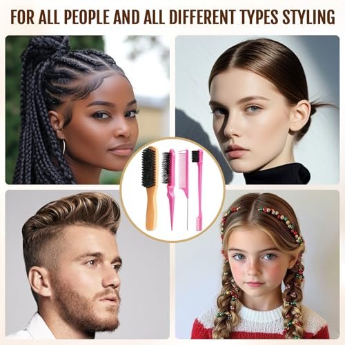 Goiple Boar Bristle Slick Back Hair Brush – Smooth Flyaways, Frizz Control, Sleek Ponytails & Buns – Wooden Edge Brush for Women, Men & Kids (Pink) - görsel 18