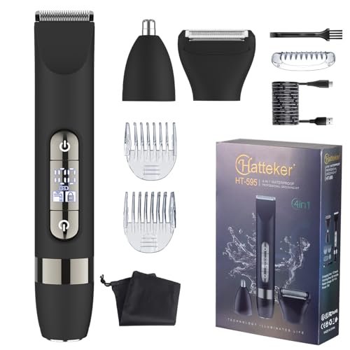 Hatteker 4 in 1 Multifunctional Dual-Head Body Hair Trimmer for Men - IPX7 Waterproof Groin & Body Groomer, Rechargeable Electric Shaver Razor (Black) Avelisse